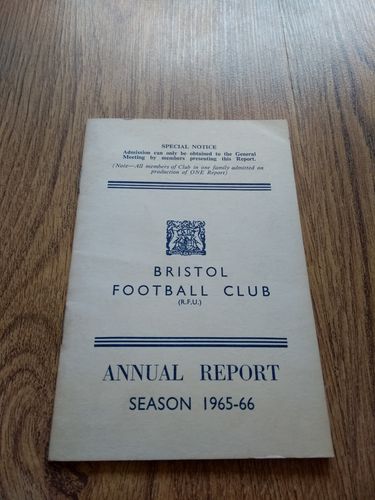 Bristol Rugby Club 1965-66 Annual Report