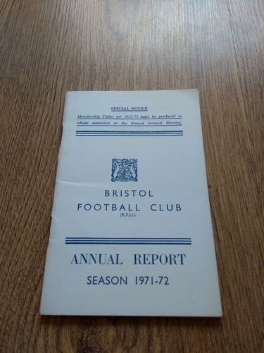 Bristol Rugby Club 1971-72 Annual Report