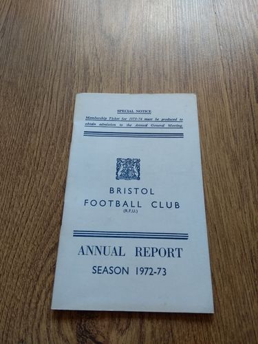 Bristol Rugby Club 1972-73 Annual Report