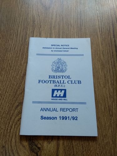 Bristol Rugby Club 1991-92 Annual Report