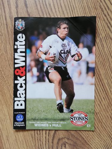 Widnes v Hull Jan 1992 Rugby League Programme
