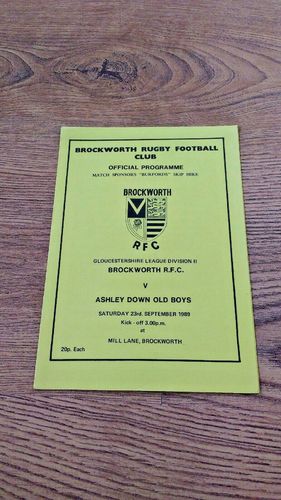 Brockworth v Ashley Down Old Boys Sept 1989 Rugby Programme