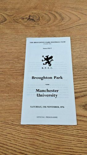 Broughton Park v Manchester University Nov 1976 Rugby Programme