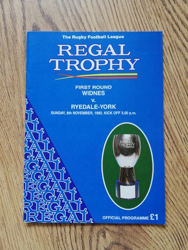 Widnes v Ryedale-York Nov 1992 Regal Trophy Rugby League Programme