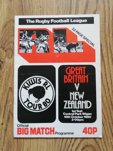 Great Britain v New Zealand 1st Test 1980 RL Programme