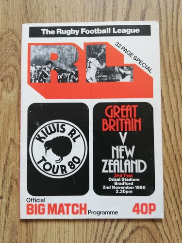Great Britain v New Zealand 2nd Test 1980 Rugby League Programme