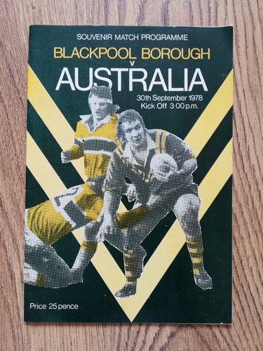 Blackpool Borough v Australia Sept 1978 RL Programme