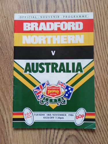 Bradford Northern v Australia Nov 1986 RL Programme