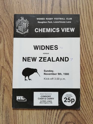 Widnes v New Zealand Nov 1980 Rugby League Programme