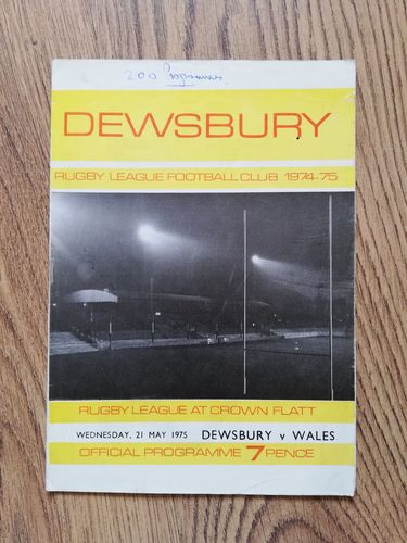 Dewsbury v Wales May 1975 Rugby League Programme