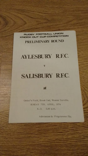 Aylesbury v Salisbury 1974 RFU Competition Preliminary Round Rugby Programe