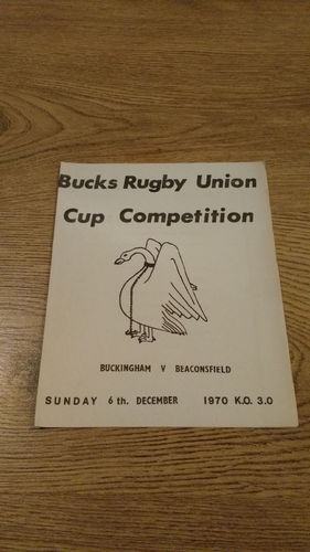 Buckingham v Beaconsfield 1970 Buckinghamshire Cup Rugby Programme