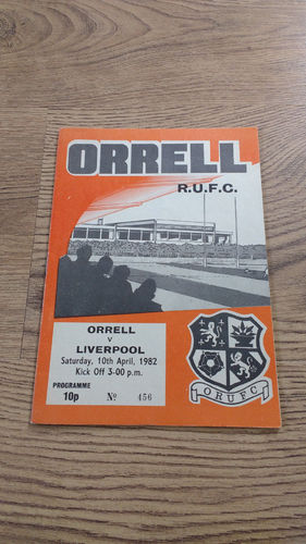 Orrell v Liverpool Apr 1982 Rugby Programme