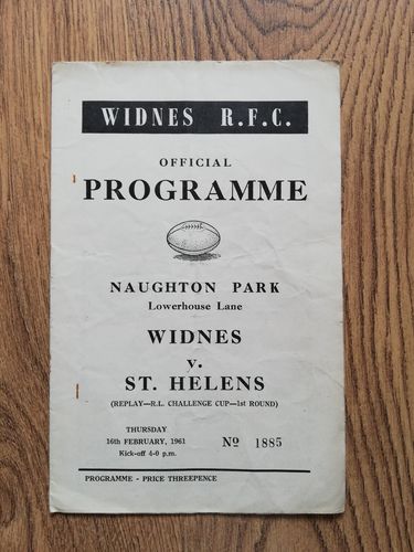 Widnes v St Helens Feb 1961 Challenge Cup Rugby League Programme