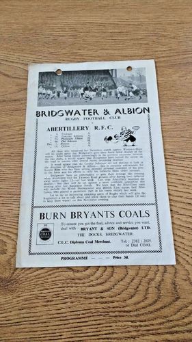 Bridgwater & Albion v Abertillery Nov 1968 Signed Rugby Programme