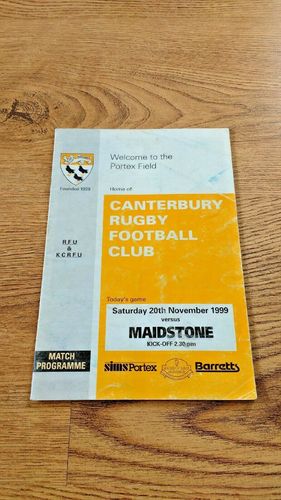 Canterbury v Maidstone Nov 1999 Rugby Programme