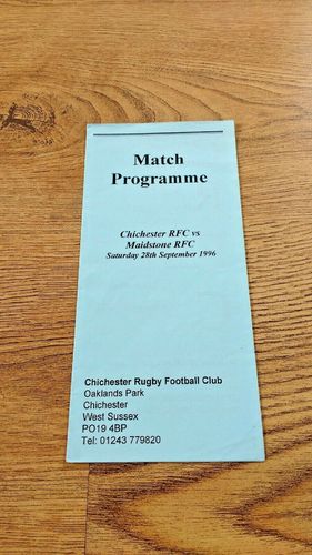 Chichester v Maidstone Sept 1996 Rugby Programme