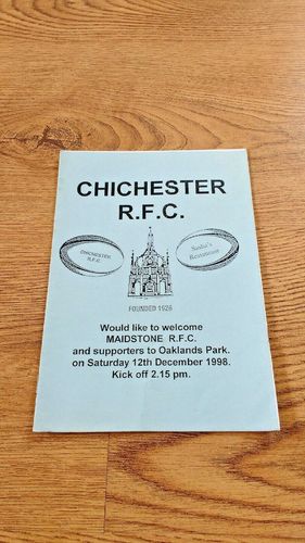 Chichester v Maidstone Dec 1998 Rugby Programme