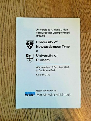 Newcastle University v Durham University Oct 1988 Rugby Programme