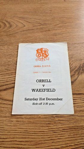 Orrell v Wakefield Dec 1974 Rugby Programme