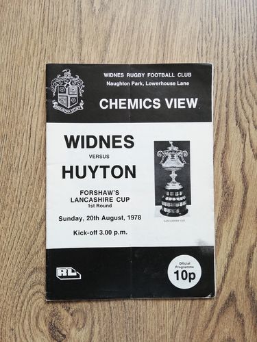 Widnes v Huyton Aug 1978 Lancashire Cup Rugby League Programme