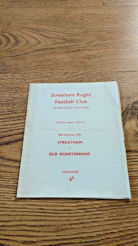 Streatham v Old Dunstonians Feb 1954 Rugby Programme