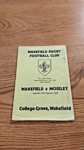 Wakefield v Moseley 1976 John Player Cup 2nd round Rugby Programme