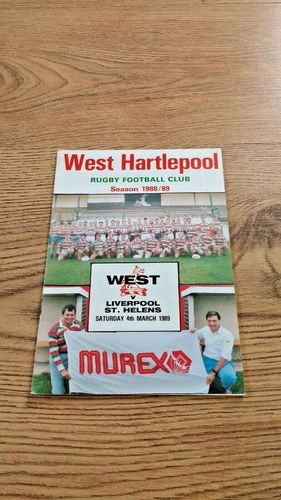 West Hartlepool v Liverpool St Helens Mar 1989 Rugby Programme