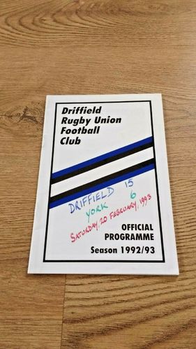 Driffield v York Feb 1993 Rugby Programme
