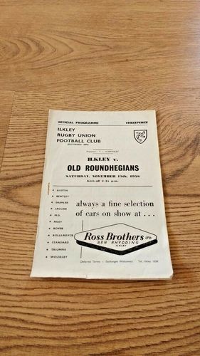 Ilkley v Old Roundhegians Nov 1958 Rugby Programme