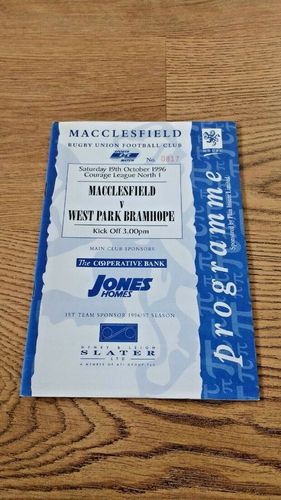 Macclesfield v West Park Bramhope Oct 1996 Rugby Programme