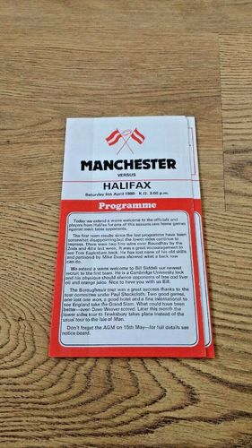 Manchester v Halifax Apr 1980 Rugby Programme