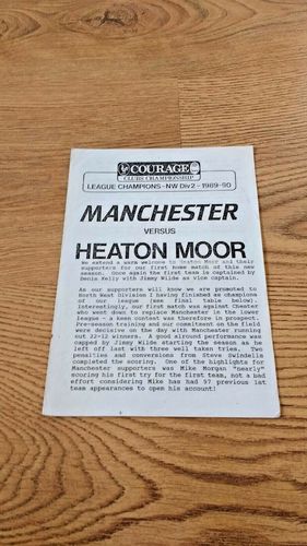 Manchester v Heaton Moor Sept 1990 Rugby Programme