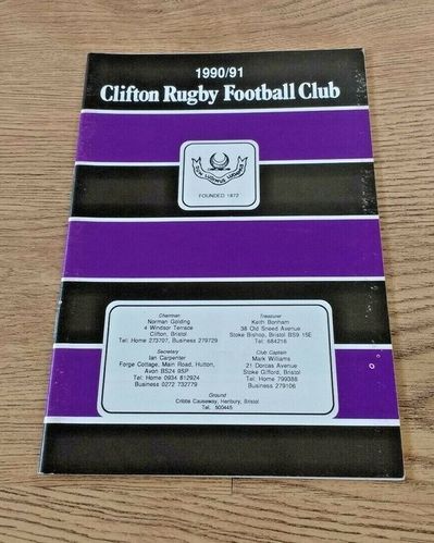 Clifton v Basingstoke Sept 1989 Pilkington Cup 1st round Rugby Programme
