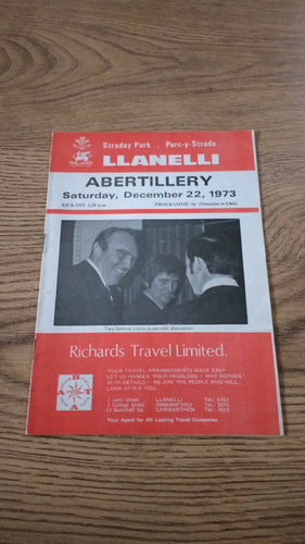Llanelli v Abertillery Dec 1973 Rugby Programme