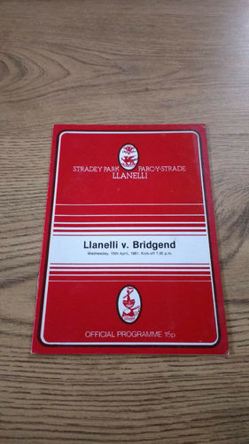Llanelli v Bridgend Apr 1981 Rugby Programme