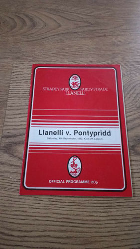 Llanelli v Pontypridd Sept 1982 Rugby Programme