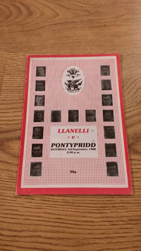 Llanelli v Pontypridd Sept 1988 Rugby Programme
