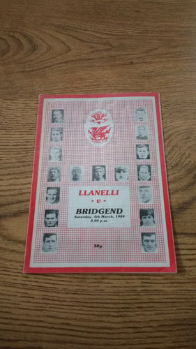 Llanelli v Bridgend Mar 1989 Rugby Programme