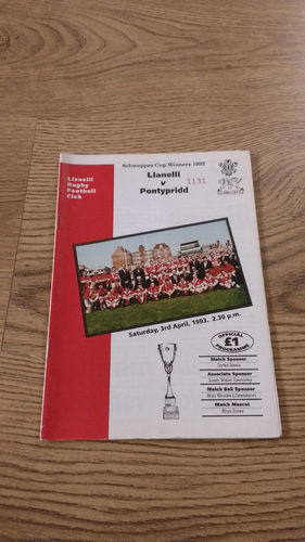 Llanelli v Pontypridd Apr 1993 Rugby Programme