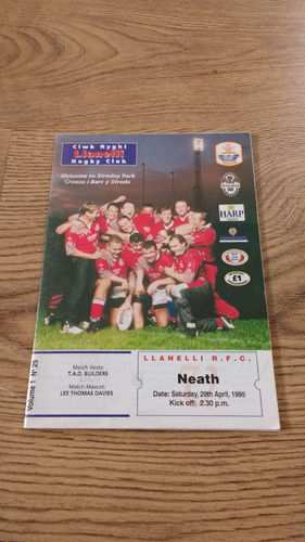 Llanelli v Neath Apr 1995 Rugby Programme