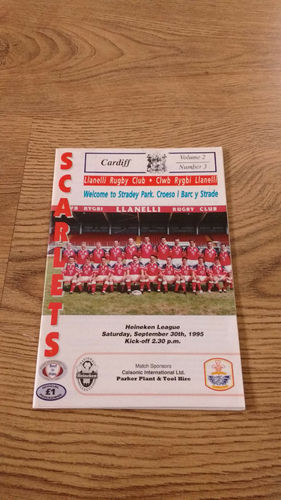 Llanelli v Cardiff Sept 1995 Rugby Programme