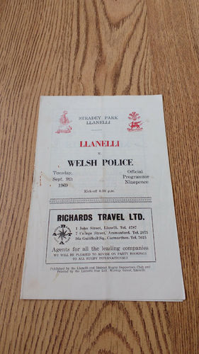 Llanelli v Welsh Police Sept 1969 Rugby Programme