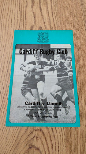 Cardiff v Llanelli Feb 1982 Schweppes Cup Quarter-Final Rugby Programme