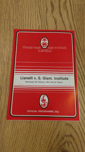 Llanelli v South Glamorgan Institute Feb 1984 Rugby Programme