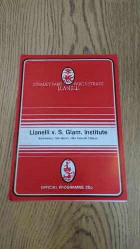 Llanelli v South Glamorgan Institute Mar 1984 Rugby Programme