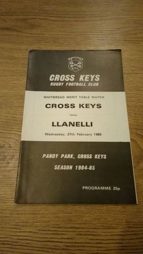 Cross Keys v Llanelli Feb 1985 Rugby Programme