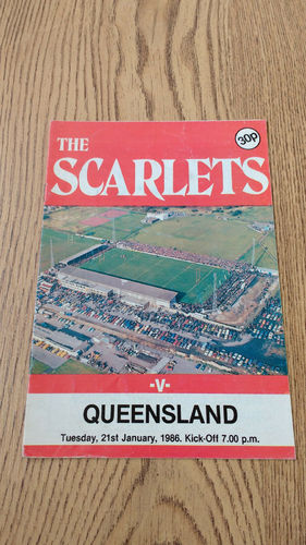 Llanelli v Queensland Jan 1986 Rugby Programme