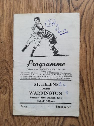 St Helens v Warrington Aug 1966 Rugby League Programme