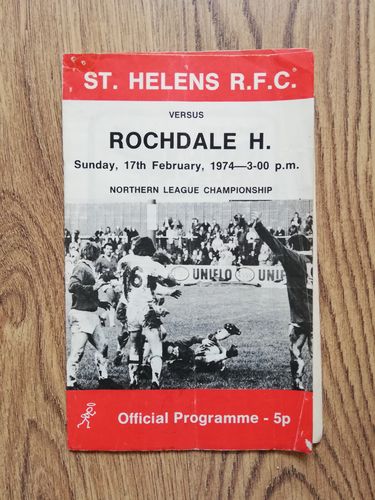 St Helens v Rochdale Feb 1974 Rugby League Programme
